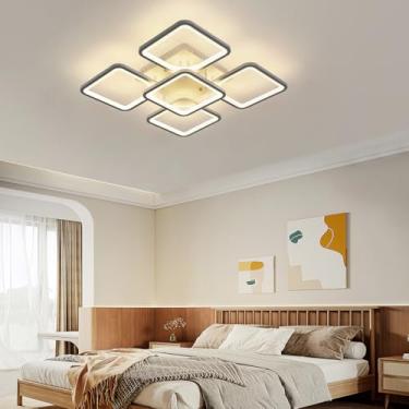Imagem de Luminária de teto LED, moderna, quadrada, com controle remoto, dimerizável, de embutir, para salas de estar, quartos e escritórios (5 lâmpadas)