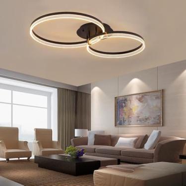 Imagem de Luminária de teto moderna de LED para sala de estar, com controle remoto, dimerizável, em metal, com anel marrom, ideal para decoração de interiores, perfeita para restaurantes, cozinhas, il