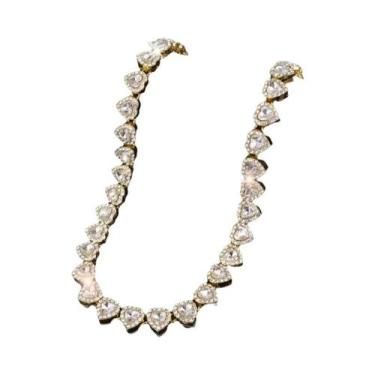 Imagem de 45cm novo coração brilhante strass colar hip hop tênis corrente pulsei