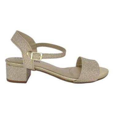 Imagem de Sandália Moleca Dourada Salto Grosso Baixo Brilhante-Feminino