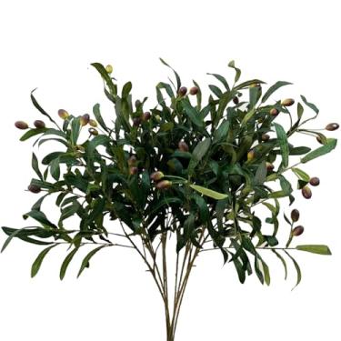 Imagem de WISTART Folhas artificiais de oliveira com hastes longas, 8 ramos de planta de eucalipto falsos para artesanato floral faça você mesmo, arranjos, buquês de vasos, decoração de vegetação de casamento