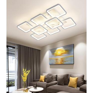Imagem de Luminárias de teto LED modernas para sala de estar, com intensidade regulável e controle remoto. Ideais para quarto e sala de jantar. Formato quadrado, alto brilho (6+2).