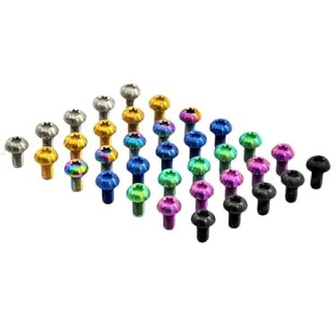 Imagem de ONECMN 50 peças M5 x10 12 mm TC4 GR5 parafusos de cabeça de botão de liga de titânio T25 Parafusos Torx para freio a disco de bicicleta DIY (arco-íris, M5 x 12 mm)