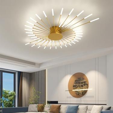 Imagem de Luminária de teto LED moderna, dimerizável com controle remoto, lustre preto, luminária de teto semi-embutida, para quarto, sala de estar, cozinha, sala de jantar, escritório, luminária pend