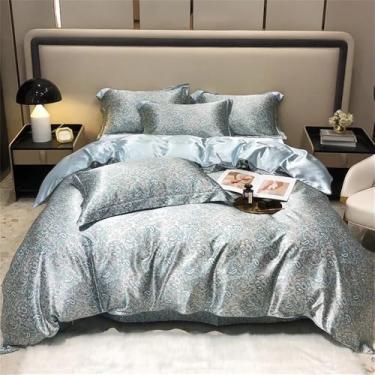 Imagem de Conjunto de cama em seda pura de amoreira com lençol de baixo, capa de edredom e fronha, estampa de verão e forro refrescante, 7, 1,5 m, conjunto de 4 peças