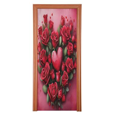 Imagem de ATTX Linda capa de porta da frente Llove - decoração de férias de tecido elástico lavável para festas, casa, decoração de porta da frente, 36 x 98 polegadas (746)