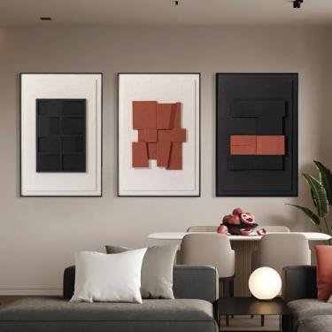 Imagem de AMAATE Pintura decorativa geométrica arenito cor terra textura tridimensional moderna sala de estar pintura pendurada arte abstrata conjunto de três peças fundo parede 61 x 91 cm conjunto de 3 peças