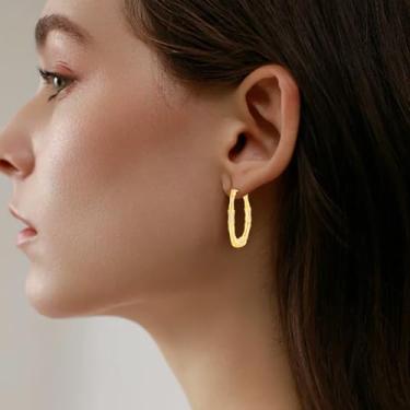 Imagem de Brincos de argola banhados a ouro para mulheres, modernos e hipoalergênicos, leves, modernos, Medium, Metal, Zircônia cúbica