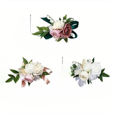 Imagem de Vestido de festa de casamento feminino boutique ombro flor coreana rosa casamento corsage baile decorado com flores falsas (verde claro)