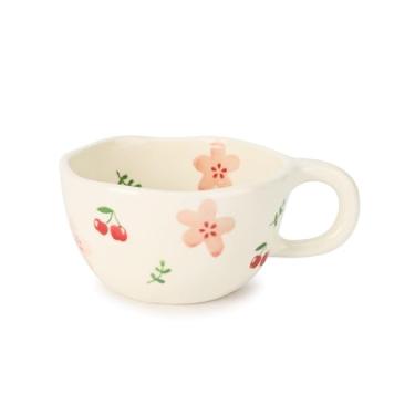 Imagem de Koythin Caneca de café de cerâmica, canecas de chocolate quente feitas à mão, copo bonito para meninas e mulheres, xícara de chá de leite estética com alça, 250 ml para latte, cacau, escritório, casa