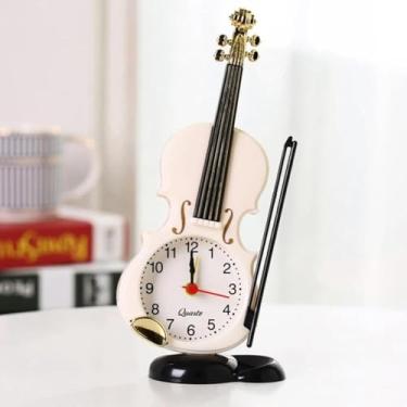 Imagem de Despertador de violino para casa relógio de mesa relógios digitais decoração novidade relógios de cabeceira modelo de violino estatueta ornamento feito à mão vintage criativo presente para crianças