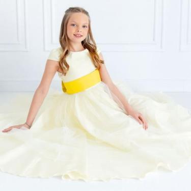Imagem de Vestido longo Off White com Faixa e Laço AMARELO ESCURO Infantil Festa