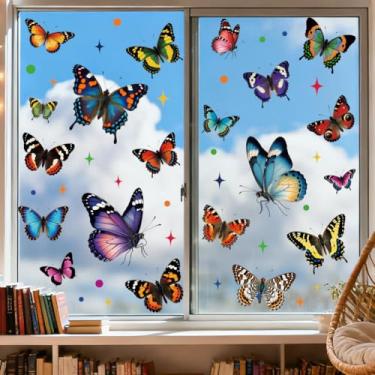Imagem de ANATTASOUL Adesivos de janela estática borboletas vibrantes, 1 folha de decalques reutilizáveis para vidro, 120 cm x 30 cm, adesivo removível de dupla face para quarto, escritório, decoração de casa