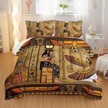 Imagem de Nttopship Jogo de cama King com 2 fronhas do Egito Antigo e Pirâmide Faraó para decoração de quarto de crianças, meninos e meninas
