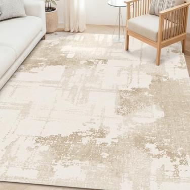 Imagem de Castage Tapetes de área 12 x 18 cm, bege, lavável, para sala de estar, quarto, grande, moderno, abstrato, antiderrapante, para escritório, sala de jantar, casa de fazenda