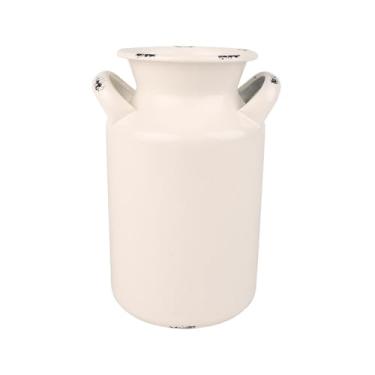 Imagem de PHILPETY Vaso de metal com acabamento galvanizado para lata de leite branca chique chique rústico primitivo decorativo para jardim de escritório em casa, 20 cm A