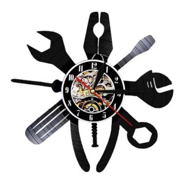 Imagem de Bothyi Relógio de parede decorativo silencioso com tema de pequenas ferramentas de reparação automotiva, ideal para bar, sala de jantar e cafeteria.