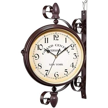 Imagem de SLGGPJBU Relógio de parede artístico relógio de parede de jardim ao ar livre, relógio de parede vintage de 38 cm com rotação de 360°, relógio de parede dupla face, relógio de estação de trem