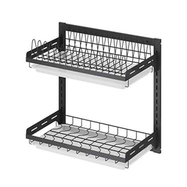 Imagem de Escorredor de pratos de cozinha preto 201 de aço inoxidável com gaiola de pauzinhos + prateleira de tábua de corte de faca - 2 camadas/3 camadas