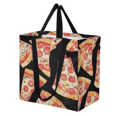 Imagem de SEHANY Delicious Pizza Sacola reutilizável de mercearia com alças reforçadas, bolsa de compras de lona dobrável à prova d'água de grande capacidade para viagem, cozinha, praia