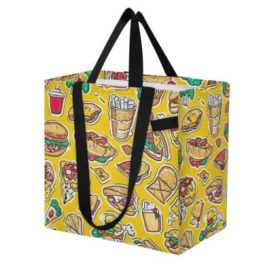 Imagem de SEHANY Delicious Fastfood Sacolas de compras reutilizáveis com alças reforçadas, bolsa de compras de lona dobrável à prova d'água de grande capacidade para viagem, cozinha, praia