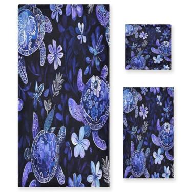 Imagem de xigua Conjunto de toalhas de banheiro coloridas de tartarugas marinhas absorventes macias 3 peças toalha de banho toalha de mão toalhas decorativas para banheiro, academia, hotel, praia, piscina