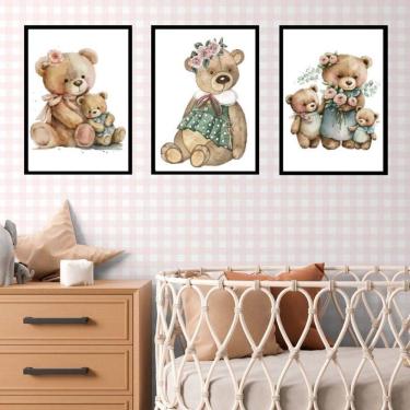 Imagem de Kit 3 Quadros Quarto Bebê - Ursinha Vintage 45X34Cm