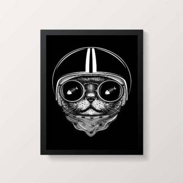 Imagem de Quadro Decorativo Gato Preto Capacete 24X18Cm Preto