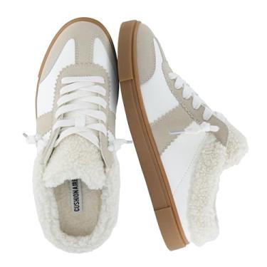 Imagem de CUSHIONAIRE Blade Tênis feminino forrado confortável com palmilha acolchoada e acabamento de pele sintética, Branco/Cinza, 35