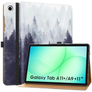 Imagem de MoKo Capa para Samsung Galaxy Tab A11+/A11 Plus/A9+/A9 Plus 11 polegadas 2025/2023, capa de couro PU com suporte multi-ângulo com alça de mão, bolso, despertar/hibernar automaticamente, floresta cinza