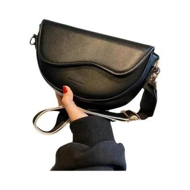 Imagem de Bolsa Transversal Feminina Vintage Em Couro PU Com Alça Larga, Cor Sól