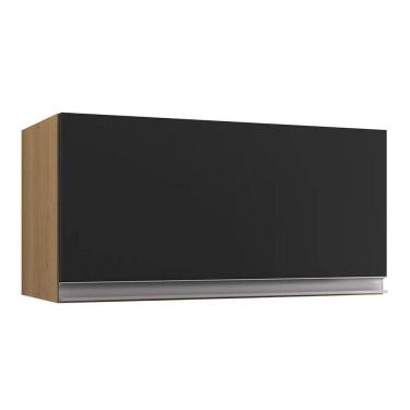 Imagem de Armário Aéreo De Cozinha Para Geladeira Andréia 1 Porta 60cm Amêndoa/Preto