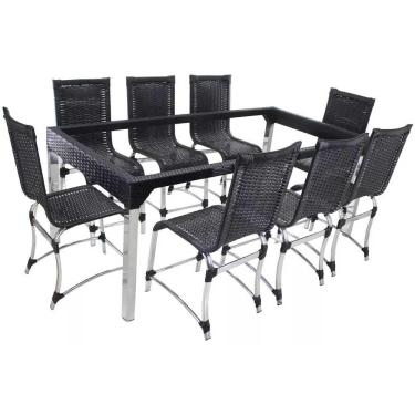 Imagem de 8 Cadeiras E Mesa Haiti Alumínio Cozinha Trama Original Preto