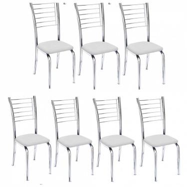 Imagem de Kit 7 Cadeiras Iara Cromada Para Cozinha Branco