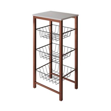 Imagem de Fruteira De Chão Cozinha Montada Aço Cobre Cesto Preto Tampo Branco Roma Cor: Branco