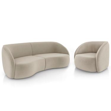 Imagem de Sofá 4 Lugares Orgânico 318cm E Poltrona Zion M22 Veludo Bege - Mpozenato