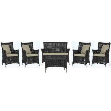 Imagem de Jogo Sofá 4 Poltronas E Mesa Igapó Fendi E7 Trama Original Preto