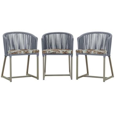 Imagem de 3 Cadeiras De Jantar Noronha Fendi Corda Náutica E6 Trama Prata