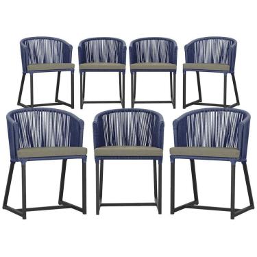 Imagem de 7 Cadeiras De Jantar área Noronha Preta E8 Trama  Azul