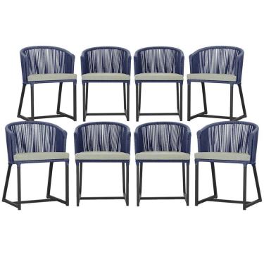Imagem de 8 Cadeiras De Jantar área Noronha Preta E3 Trama Original Azul