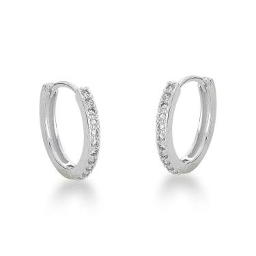 Imagem de Brinco Argola Click Cravejada Na Frente Prata 925 - 1,6cm
