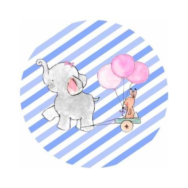 Imagem de Painel de Lona Redondo Elefantinho Listrado Azul Aquarela - Fabrika de