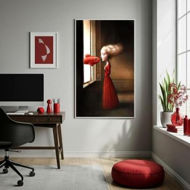 Imagem de Quadro Decor Mulher Peixe Vermelho 70X50Cm Mold Branca - Quadros On-Li