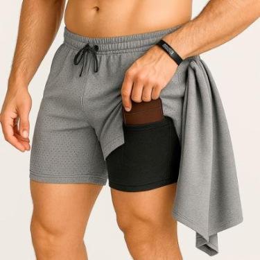 Imagem de Shorts 2 Em 1 Térmico De Compressão Bolso Secreto Academia-Masculino