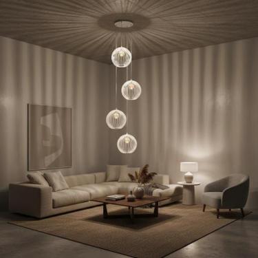 Imagem de Lustre Quatro Cnidário Ac. Cristal para pé direito alto - Otago