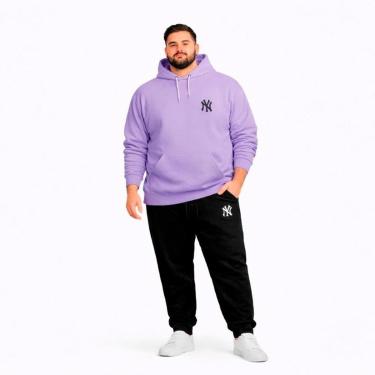 Imagem de Conjunto Moletom Plus Size Canguru G1 a G5 Casaco Com Capuz Calça de Frio Inverno Algodão Poliester-Masculino