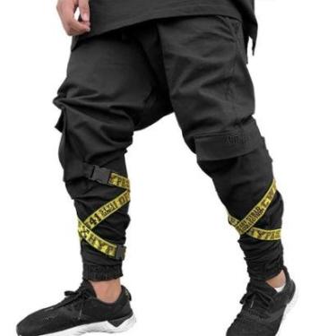 Imagem de Calça Jogger Masculina PRETA Com Fitas AMARELA PLUS SIZE-Unissex