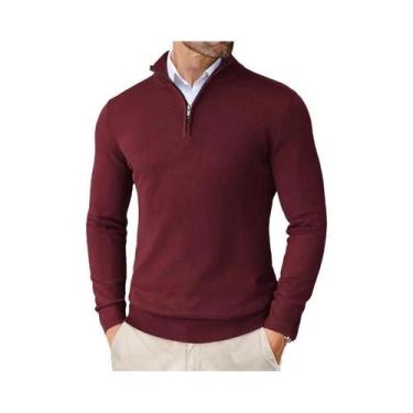 Imagem de Suéter Masculino Casual De Tricô Leve Com Gola Alta E Zíper De Um Quar