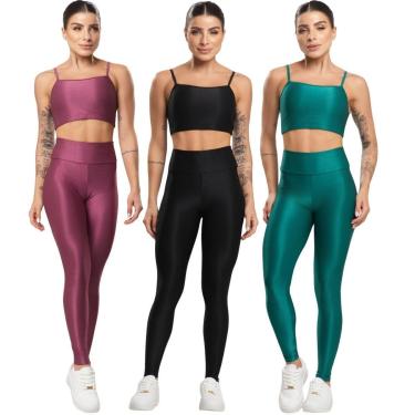 Imagem de KIT 3 Conjunto Fitness Top e Calça Esmeralda Serra e Mar Roupa Academia Treino Feminina Musculação-Feminino