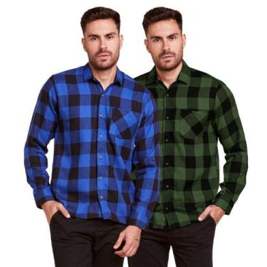 Imagem de Kit 2 Camisas Xadrez Masculino Flanelado Manga Longa - Daze Modas, Azu